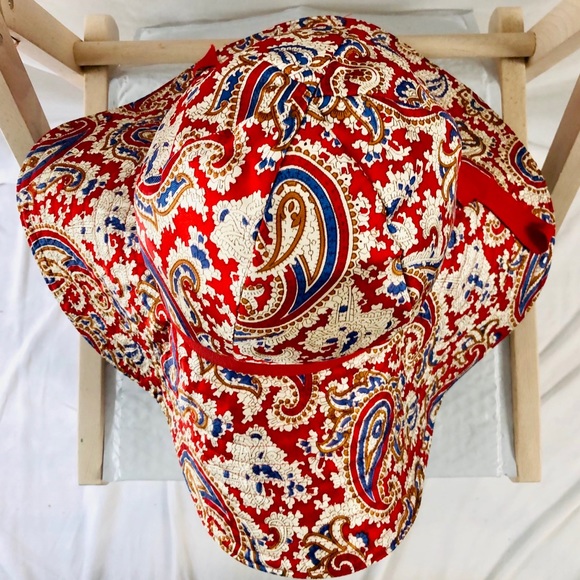 Vintage 60s Madcaps New York Paris Red Paisley Floppy Hat with Red Ribbon Small - Picture 7 of 12